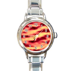 Red Waves Flow Series 3 Round Italian Charm Watch by DimitriosArt