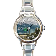 Landscape Highway Scene, Patras, Greece Round Italian Charm Watch by dflcprintsclothing