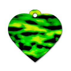 Green Waves Flow Series 3 Dog Tag Heart (one Side) by DimitriosArt