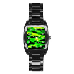 Green Waves Flow Series 3 Stainless Steel Barrel Watch by DimitriosArt