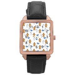 Gingerbread Man And Candy Rose Gold Leather Watch 