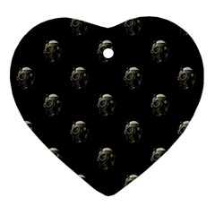 Creepy Head Sculpture With Respirator Motif Pattern Heart Ornament (two Sides) by dflcprintsclothing