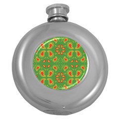 Floral Pattern Paisley Style Paisley Print  Doodle Background Round Hip Flask (5 Oz) by Eskimos