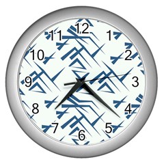 Abstract Pattern Geometric Backgrounds   Wall Clock (silver) by Eskimos