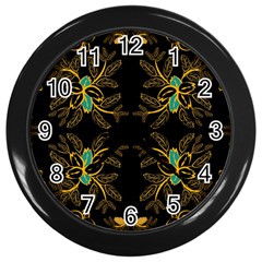 Floral Folk Damask Pattern  Wall Clock (black) by Eskimos