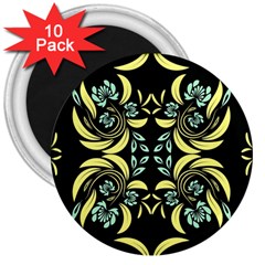 Floral Folk Damask Pattern Fantasy Flowers  3  Magnets (10 Pack)  by Eskimos