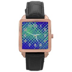 Blue Green Tiling  Rose Gold Leather Watch  by lujastyles