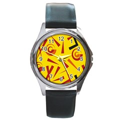 Abstract Pattern Geometric Backgrounds   Round Metal Watch