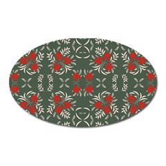 Floral Folk Damask Pattern Fantasy Flowers Floral Geometric Fantasy Oval Magnet by Eskimos