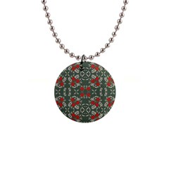 Floral folk damask pattern Fantasy flowers Floral geometric fantasy 1  Button Necklace