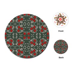 Floral Folk Damask Pattern Fantasy Flowers Floral Geometric Fantasy Playing Cards Single Design (round) by Eskimos