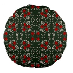 Floral Folk Damask Pattern Fantasy Flowers Floral Geometric Fantasy Large 18  Premium Flano Round Cushions by Eskimos