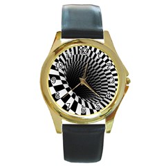 3d Optical Illusion, Dark Hole, Funny Effect Round Gold Metal Watch