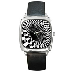 3d Optical Illusion, Dark Hole, Funny Effect Square Metal Watch