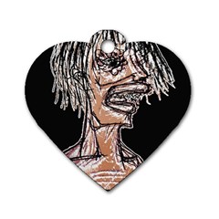 Sketchy Style Drawing Zombie Woman Dog Tag Heart (One Side)