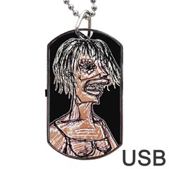 Sketchy Style Drawing Zombie Woman Dog Tag Usb Flash (two Sides) by dflcprintsclothing