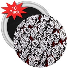 Demonic Skulls Pattern, Spooky Horror, Halloween Theme 3  Magnets (10 Pack) 