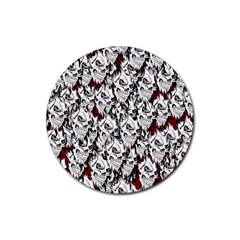 Demonic Skulls Pattern, Spooky Horror, Halloween Theme Rubber Round Coaster (4 Pack)