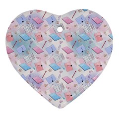 Notepads Pens And Pencils Heart Ornament (two Sides)