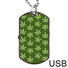 Weed Pattern Dog Tag Usb Flash (one Side) by Valentinaart