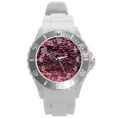 Pink  Waves Flow Series 11 Round Plastic Sport Watch (l) by DimitriosArt