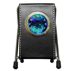 Blue Galaxy Pen Holder Desk Clock by Dazzleway