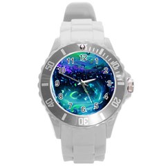 Blue Galaxy Round Plastic Sport Watch (l)