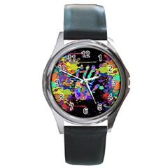 Crazy Multicolored Each Other Running Splashes Hand 1 Round Metal Watch by EDDArt