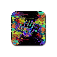 Crazy Multicolored Each Other Running Splashes Hand 1 Rubber Square Coaster (4 Pack) by EDDArt