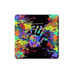 Crazy Multicolored Each Other Running Splashes Hand 1 Square Magnet by EDDArt