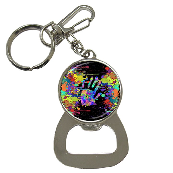 Crazy Multicolored Each Other Running Splashes Hand 1 Bottle Opener Key Chain