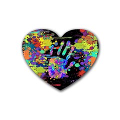 Crazy Multicolored Each Other Running Splashes Hand 1 Rubber Heart Coaster (4 Pack) by EDDArt