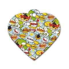 Comic Pow Bamm Boom Poof Wtf Pattern 1 Dog Tag Heart (one Side) by EDDArt