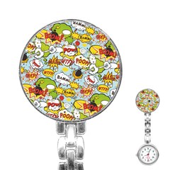 Comic Pow Bamm Boom Poof Wtf Pattern 1 Stainless Steel Nurses Watch by EDDArt