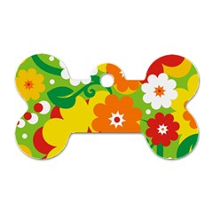 Flower Power Wallpaper Green Yellow Orange Red Dog Tag Bone (one Side) by EDDArt