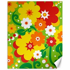 Flower Power Wallpaper Green Yellow Orange Red Canvas 11  X 14 