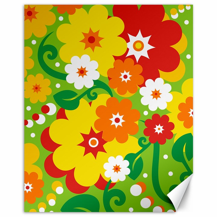 Flower Power Wallpaper Green Yellow Orange Red Canvas 11  x 14 