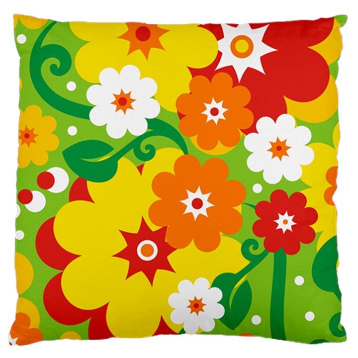 Flower Power Wallpaper Green Yellow Orange Red Large Cushion Case (One Side)