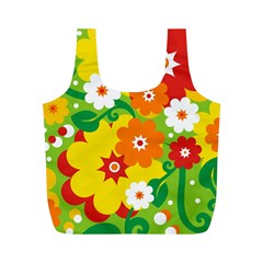 Flower Power Wallpaper Green Yellow Orange Red Full Print Recycle Bag (m) by EDDArt