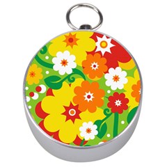 Flower Power Wallpaper Green Yellow Orange Red Silver Compasses by EDDArt