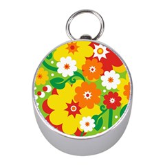 Flower Power Wallpaper Green Yellow Orange Red Mini Silver Compasses by EDDArt