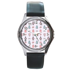 Pattern With Clothes For Newborns Round Metal Watch by SychEva