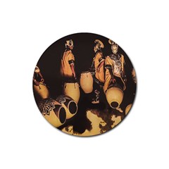 Candombe Drummers Warming Drums Rubber Round Coaster (4 Pack) by dflcprintsclothing