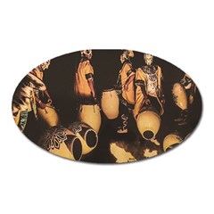 Candombe Drummers Warming Drums Oval Magnet by dflcprintsclothing