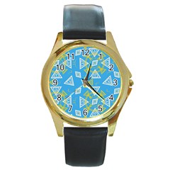 Abstract Pattern Geometric Backgrounds   Round Gold Metal Watch by Eskimos