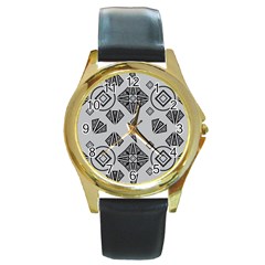 Abstract Pattern Geometric Backgrounds   Round Gold Metal Watch by Eskimos