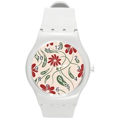  Folk Flowers Floral Art Print Flowers Abstract Art  Round Plastic Sport Watch (m) by Eskimos