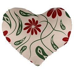  Folk Flowers Floral Art Print Flowers Abstract Art  Large 19  Premium Flano Heart Shape Cushions by Eskimos