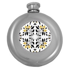 Folk Flowers Print Floral Pattern Ethnic Art Round Hip Flask (5 Oz) by Eskimos