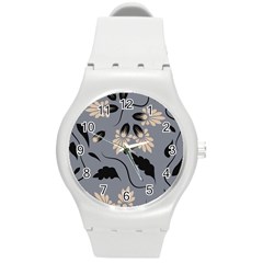 Folk Flowers Print Floral Pattern Ethnic Art Round Plastic Sport Watch (m) by Eskimos